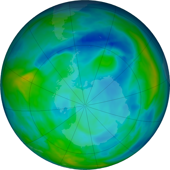 Antarctic ozone map for 14 June 2019
